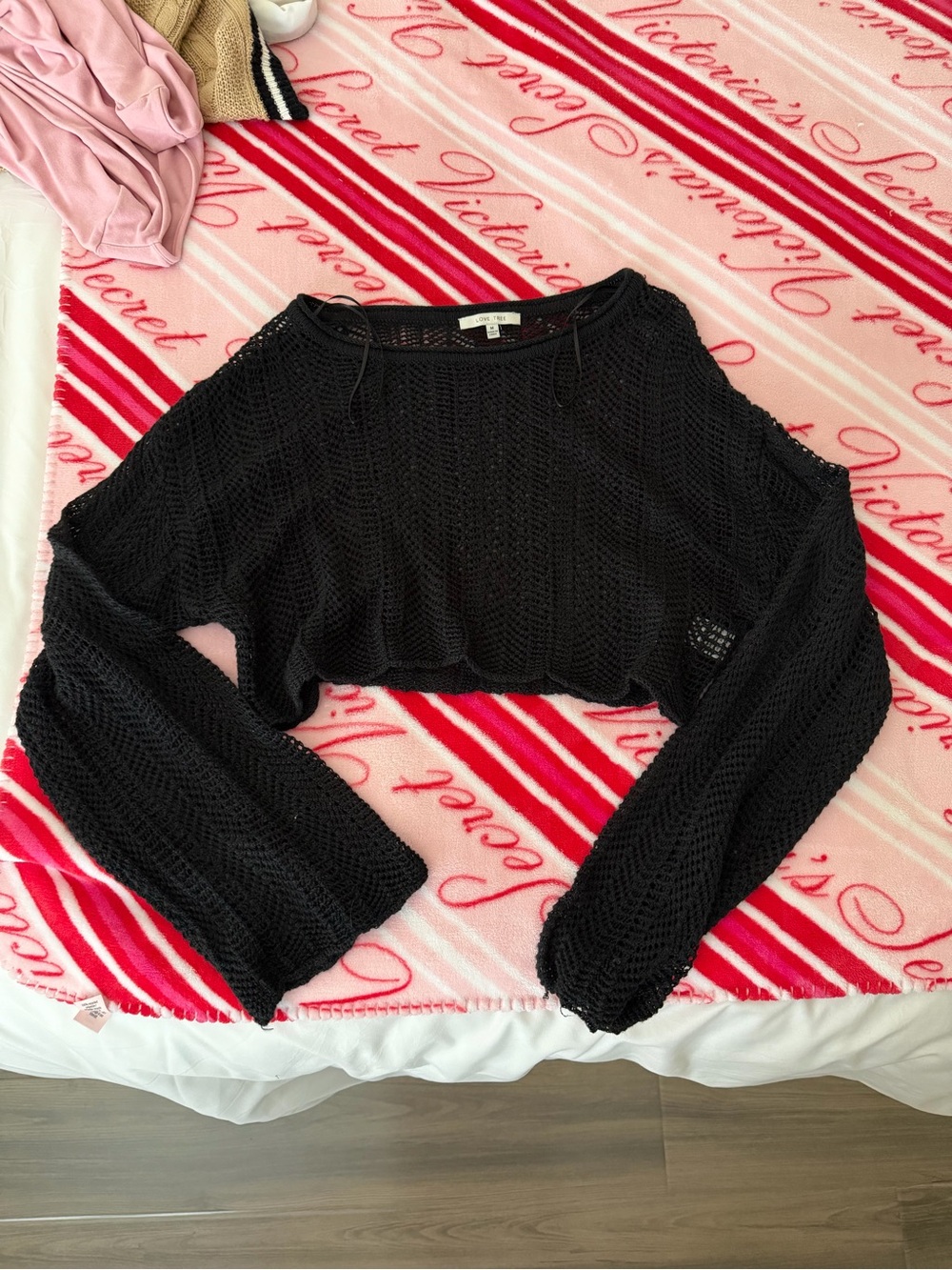 Love Tree Black Open-Knit Sweater Top